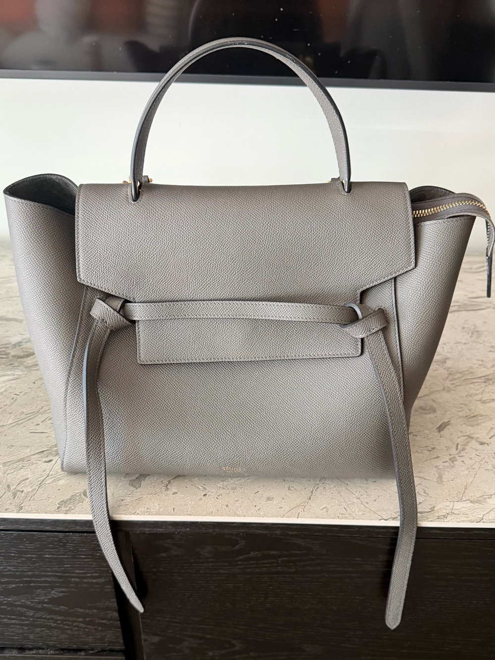 Celine Gray Structured Top-Handle Satchel